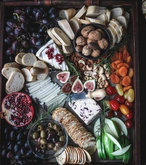 A cheese board perfect for a Thanksgiving appetizer