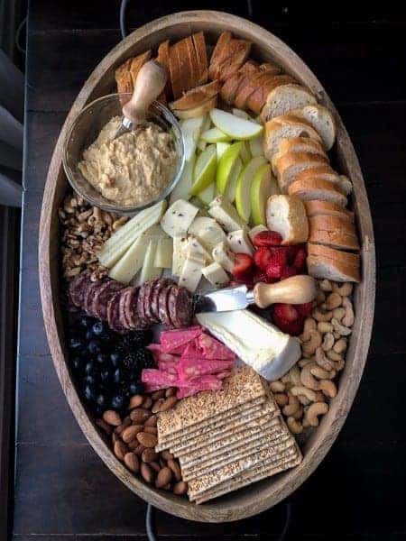 Cheese board with hummus